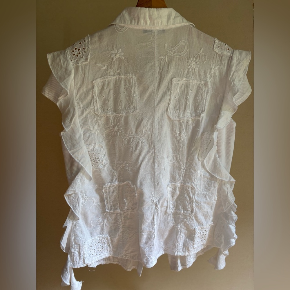White Ruffle Eyelet Button-Front Women's Top - Picture 2 of 4